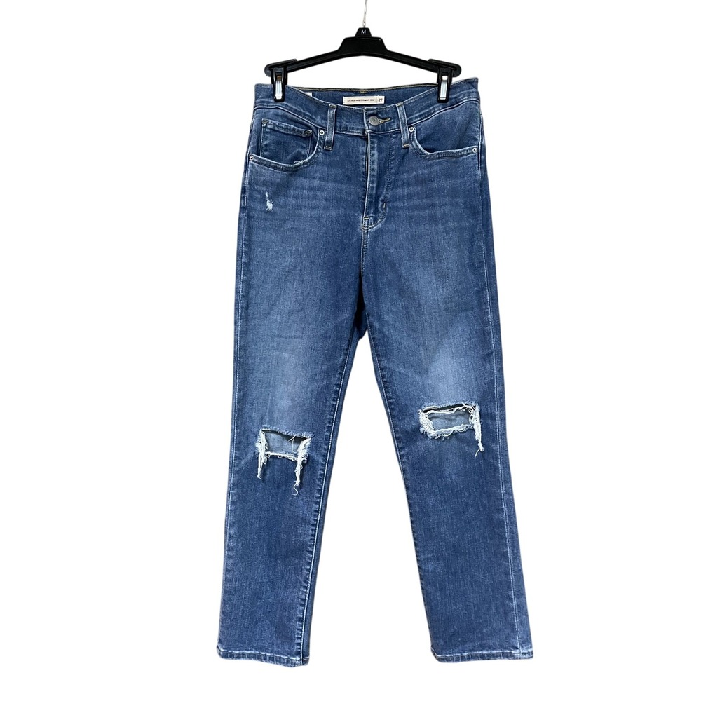 Levis 724 High Rise Straight‎ Crop Jeans Size 27 Ripped Distressed Denim EUC